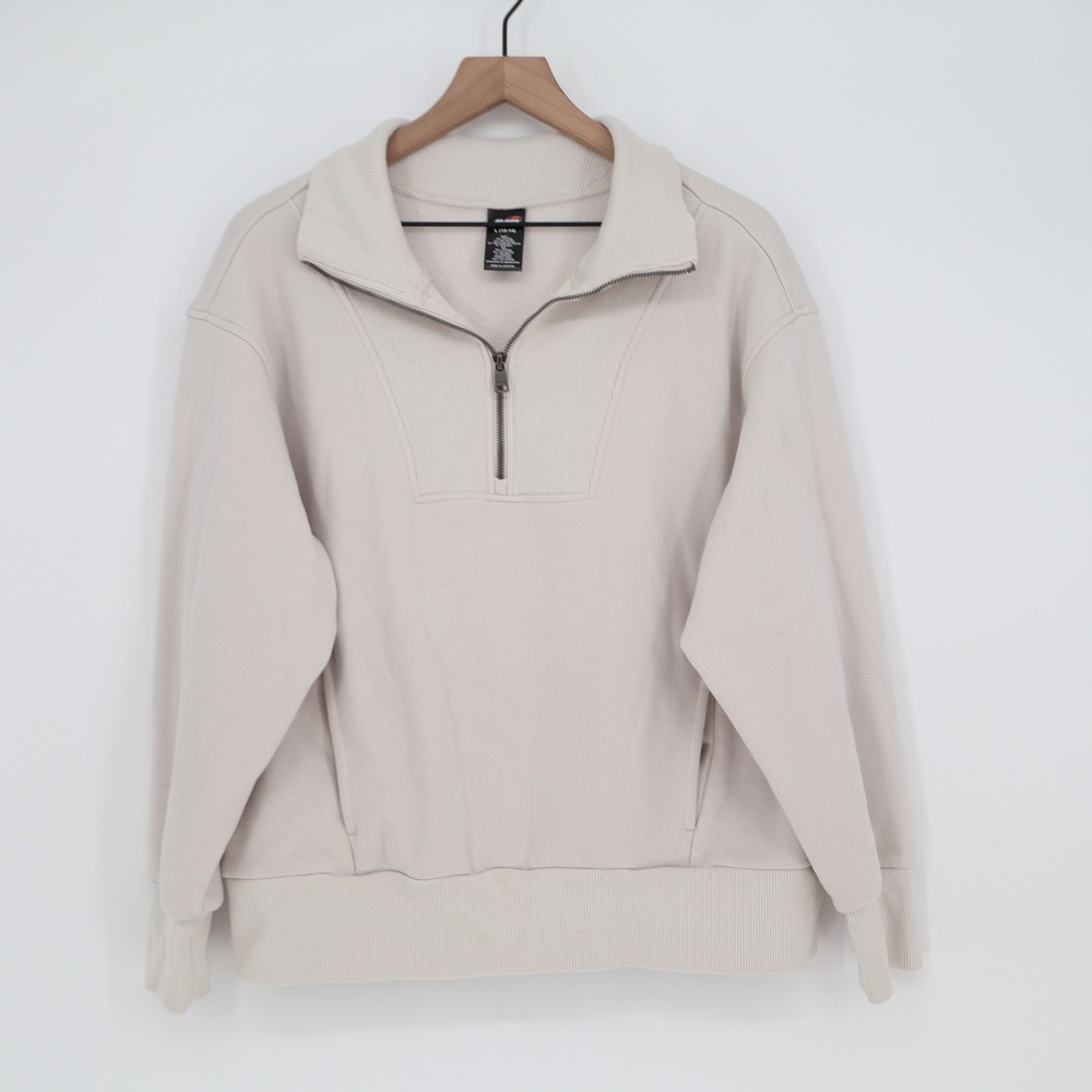Avia Sweatshirt Womens L Pullover Cream Quarter-Zip Fleece Mock Neck Good